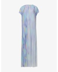 eem - Abstract-Print Pleated Short-Sleeve Woven Maxi Dress - Lyst
