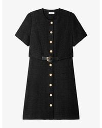 Sandro - Buttoned Round-Neck Tweed Mini Dress - Lyst