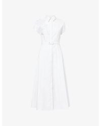 Huishan Zhang - Maddalena Belted Cotton-Blend Midi Dress - Lyst