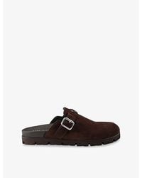 Prada - Logo-Plaque Suede Mules - Lyst