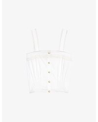 Maje - Cropped Lace-Trim Cotton Top - Lyst