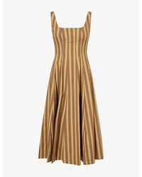 STAUD - Wells Stripe Cotton Midi Dress - Lyst