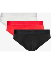 Calvin Klein - Branded-waistband Mid-rise Pack Of Three Stretch-jersey Briefs - Lyst