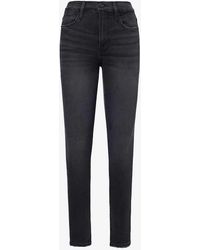 FRAME - Logo-embellished Tapered-leg High-rise Stretch Denim-blend Jeans - Lyst