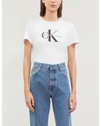 Calvin Klein Logo-print Stretch-cotton T-shirt - White