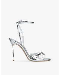 Casadei - Blade 100 Metallic-Leather Heeled Sandals - Lyst