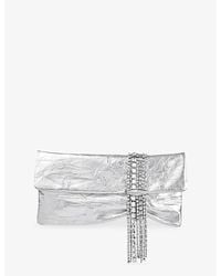 Jimmy Choo - Zandra Crystal-Embellished Metallic-Leather Clutch Bag - Lyst