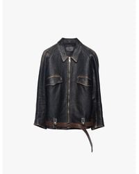 Prada - Vintage-Finish Triangle-Patch Leather Blouson Jacket - Lyst