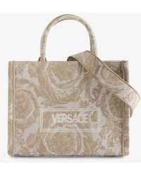 Versace - Logo-print Medium Woven-blend Tote Bag - Lyst