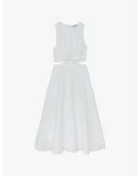 Reiss - Hazel Cut-Out Linen And Cotton Midi Dress - Lyst