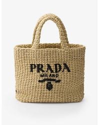 Prada - Embroidered-logo Small Crochet Tote Bag - Lyst