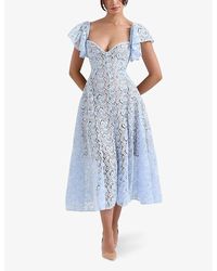 princess polly baby blue dress House Of Cb Debutante Cap-Sleeve Backless Satin Midi Dress in White