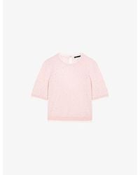 Maje - Rhinestone-Embellished Short-Sleeved Stretch Wool-Blend Jumper - Lyst