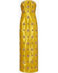 Huishan Zhang - Lorena Floral-embellished Woven-blend Maxi Dress - Lyst