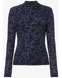 Whistles - Floral-pattern High-neck Stretch-mesh Top - Lyst