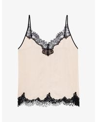 Maje - Sleeveless Lace-Trim Stretch-Satin Top - Lyst