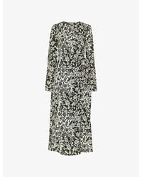 Whistles - Graphic-Print Ruched-Side Woven Midi Dress - Lyst