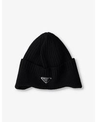 Prada - Logo-Embellished Ribbed Wool Beanie - Lyst