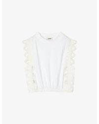 Sandro - Lace-Trim Cropped Cotton Top - Lyst