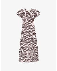 Ro&zo - Zebra-Print Puff-Sleeve Woven Midi Dress - Lyst