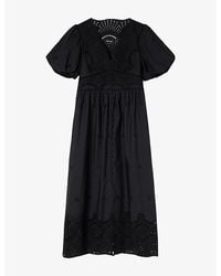 Whistles - Broderie V-Neck Cotton Midi Dress - Lyst