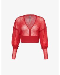 Rick Owens - Cardil Red Maglia V-neck Wool-knit Jumper - Lyst