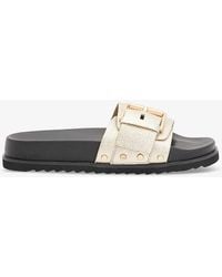 AllSaints - Ellie Buckle-embellished Metallic-leather Sandals - Lyst