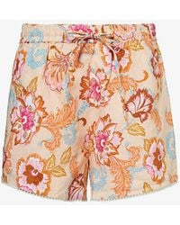 Seafolly - Spring Festival Graphic-print Mid-rise Linen Shorts X - Lyst