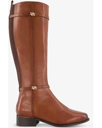 Dune Tap Double-buckle Knee-high Leather Riding Boots - Brown