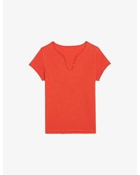 Zadig & Voltaire - Henley Slogan-Embroidered Cotton T-Shirt - Lyst