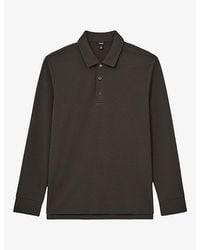 Reiss - Alba Long-Sleeve Stretch-Woven Polo - Lyst