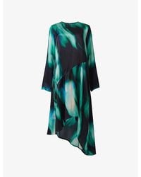 eem - Printed Asymmetric-Panelled Silk Midi Dress - Lyst