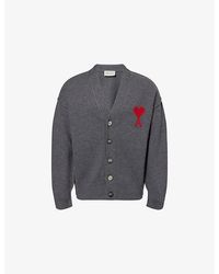 Ami Paris - Adc Heart Knitted Wool Cardigan - Lyst