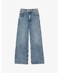 Sandro - Heart-print Wide-leg Mid-rise Denim Jeans - Lyst