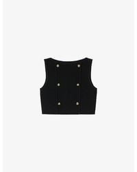 Sandro - Button-Embellished Cropped Stretch-Knit Top - Lyst