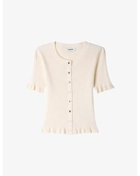 Sandro - Ruffled Rib-Knit Cardigan - Lyst