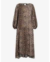 AllSaints - Jane Leopard-print Split-sleeve Woven Midi Dress 1 - Lyst