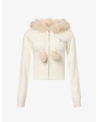 Juicy Couture - Crystal-Embellished Faux-Fur Knit Hoodie - Lyst