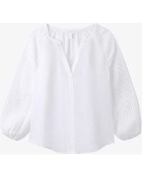 The White Company Portofino Pintuck-sleeve V-neck Linen Blouse - White