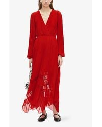 kooples pleated shirt dress Red pleated long dress Women