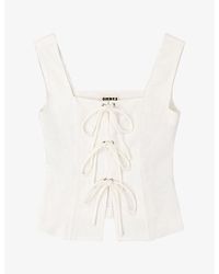 OMNES - Oprah Tie-Front Linen-Blend Top - Lyst