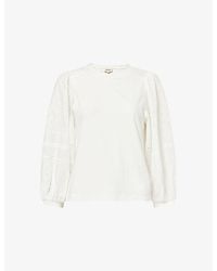ME+EM - Balloon-Sleeve Broderie-Anglaise Cotton-Blend Top - Lyst