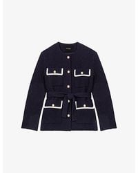 Maje - Belted Patch-Pocket Stretch-Tweed Jacket - Lyst