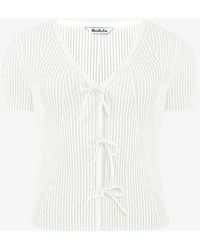 Ro&zo - Tie-front Short-sleeved Rib-knit Top - Lyst