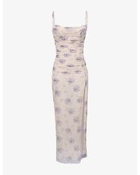 House Of Cb - Lini Floral-Print Stretch-Mesh Maxi Dress Xs (A-C Cup) - Lyst