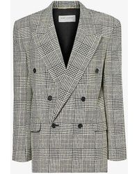 Saint Laurent - Padded-shoulder Double-breasted Checked Wool Blazer - Lyst
