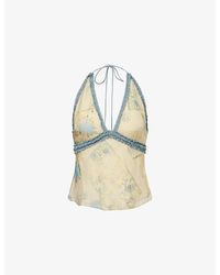 SIR. - Cecile Floral Halter Silk-Blend Top - Lyst
