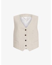 AllSaints - Whitney V-neck Single-breasted Stretch Linen-blend Waistcoat - Lyst