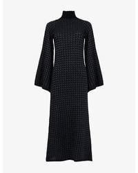 eem - Bell-Sleeve High-Neck Metallic-Yarn Kaftan - Lyst