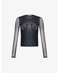 Blumarine - Butterfly Rhinestone-embellished Stretch-woven T-shirt - Lyst
